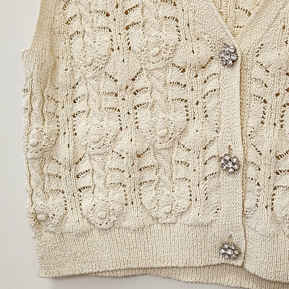 Zara Women's Knit Waistcoat Bejeweled Button Ivory Cream Vest Sz S - Picture 15 of 16